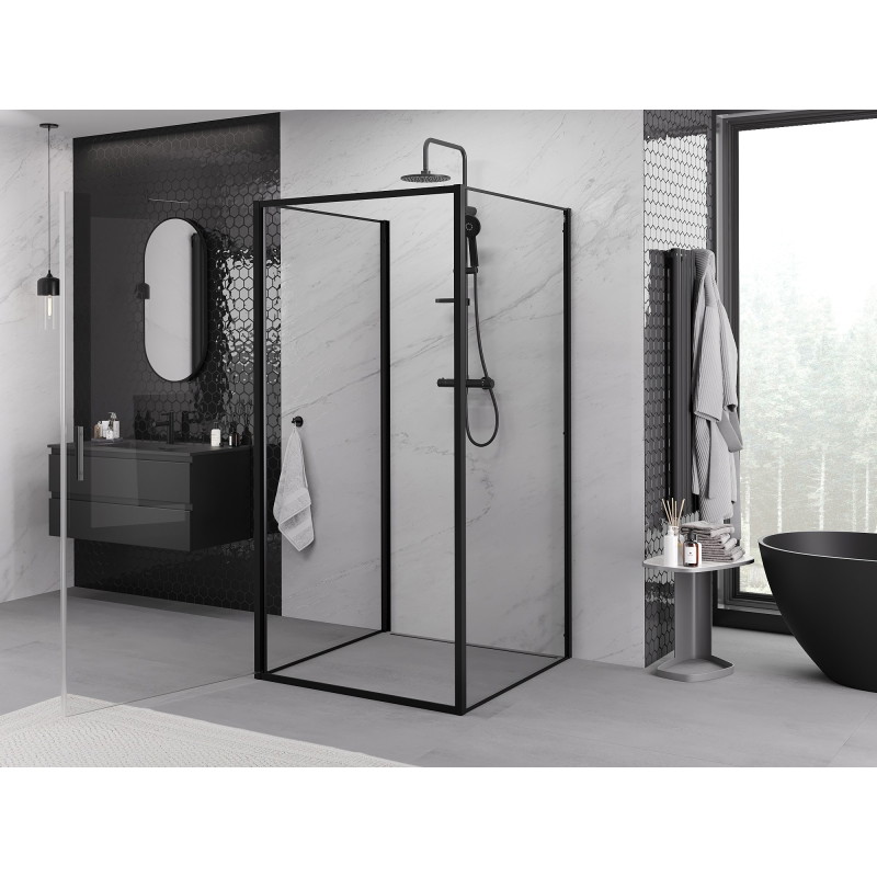 Mexen Exo-B 3S trijų sienelių dušo kabina, varstoma 90 x 90 cm, skaidri, juoda - 817-090-090-70-00-3S