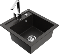 Mexen Vito vienos kameros granito virtuvės kriauklė su Rita maišytuvu, juodas/auksinis metalikas - 6503-75-670300-00