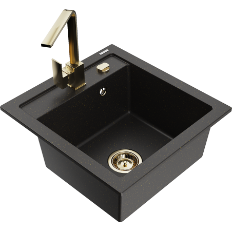 Mexen Vito granito plautuvė su Rita virtuviniu maišytuvu, juoda/auksinė metalo spalva - 6503-75-670300-50