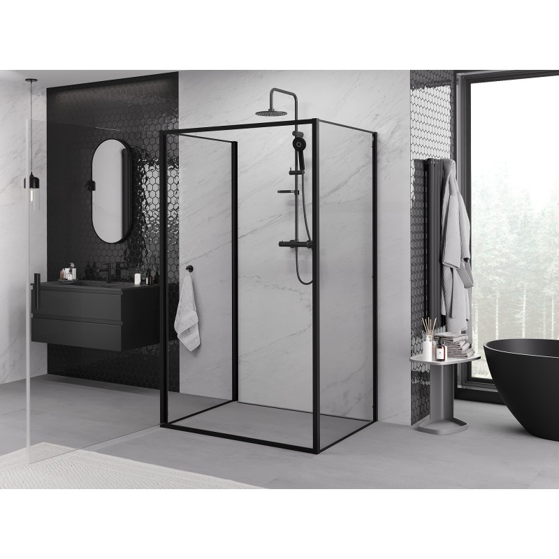 Mexen Exo-3S 3 pusių atveriama dušo kabina 95 x 80 cm, skaidri, juoda - 817-095-080-70-00-3S