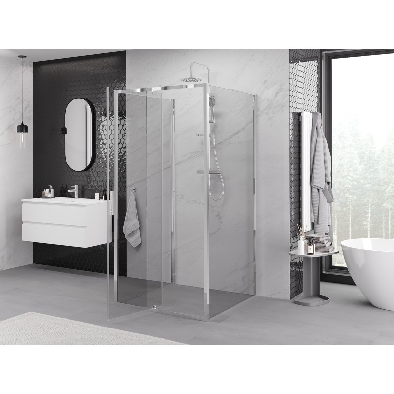 Mexen Exo-3S 90 x 90 cm trijų sienų atveriama dušo kabina, permatoma, chromuota - 819-090-090-01-00-3S