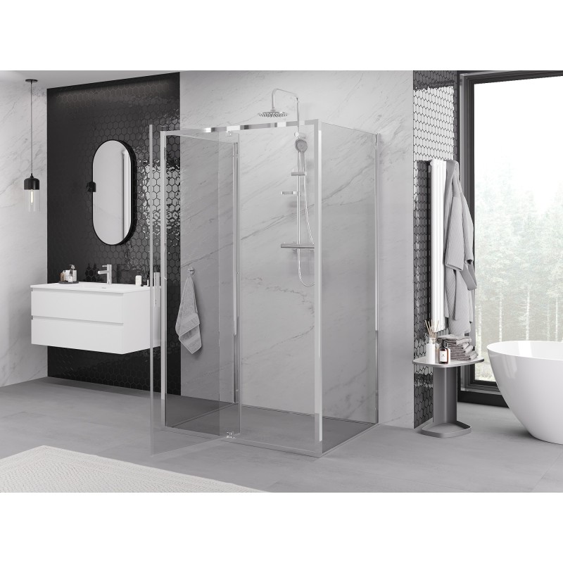 Mexen Exo-3S 3-sienų atveriama dušo kabina 155 x 90 cm, permatoma, chromuota - 819-155-090-01-00-3S