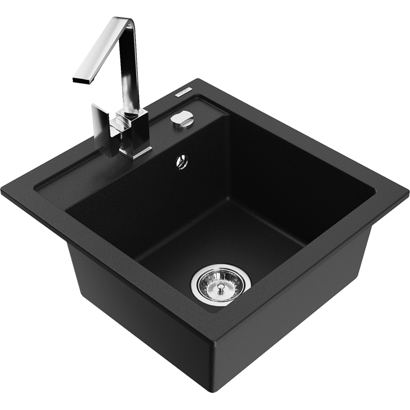 Mexen Vito 1-skyrius granitinis plautuvas su Rita virtuviniu maišytuvu, juodas - 6503-77-670300-00