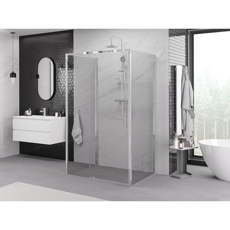 Mexen Exo-3S trijų sienų atsiverianti dušo kabina 115 x 100 cm, skaidri, chromuota - 819-115-100-01-00-3S