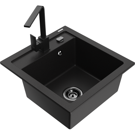 Mexen Vito granito plautuvė 1-skyrelio su virtuvės maišytuvu Rita, juodas - 6503-77-670300-70-B