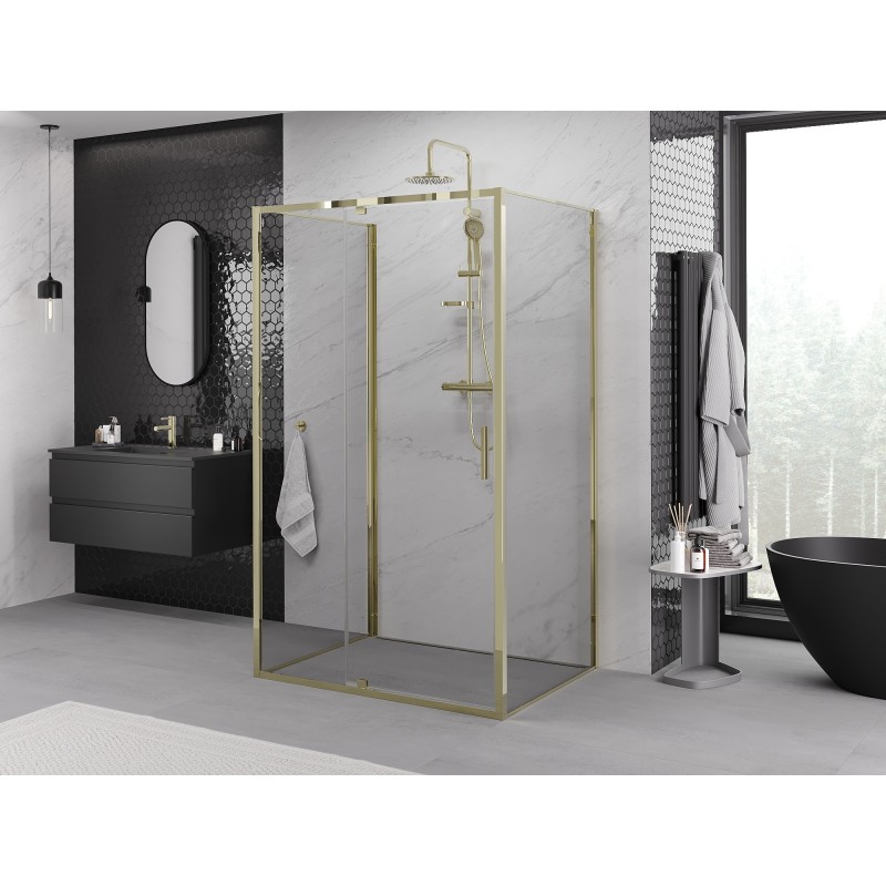 Mexen Exo-3S 3 sienų atsilenkianti dušo kabina 120 x 75 cm, skaidri, auksinė - 819-120-075-50-00-3S