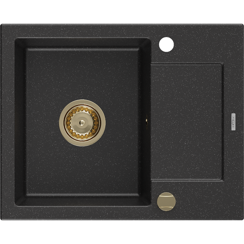Mexen Enzo granitinė plautuvė su vienu dubeniu ir nuvarvėjimo vieta 576 x 465 mm, juodos/sidabro spalvos metalo atspalvis,