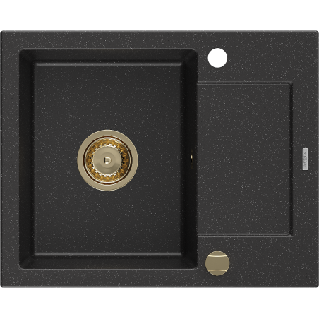 Mexen Enzo granitinė plautuvė su vienu dubeniu ir nuvarvėjimo vieta 576 x 465 mm, juodos/sidabro spalvos metalo atspalvis,