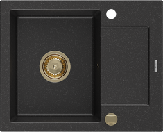 Mexen Enzo granitinė plautuvė su vienu dubeniu ir nuvarvėjimo vieta 576 x 465 mm, juodos/sidabro spalvos metalo atspalvis,