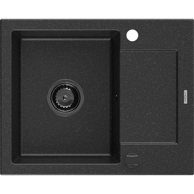 Mexen Enzo granitinė vienos kameros plautuvė su nusausinimo lenta 576 x 465 mm, juoda/sidabrinis metalo atspalvis, juodas