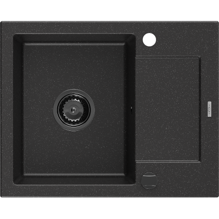 Mexen Enzo granitinė vienos kameros plautuvė su nusausinimo lenta 576 x 465 mm, juoda/sidabrinis metalo atspalvis, juodas