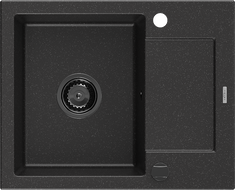 Mexen Enzo granitinė vienos kameros plautuvė su nusausinimo lenta 576 x 465 mm, juoda/sidabrinis metalo atspalvis, juodas