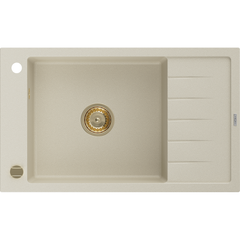 Mexen Elias granitinis kriauklė 1-skyrelis su nuvarvine, 795 x 480 mm, smėlio spalvos, auksinis sifonas - 6511791005-69-G