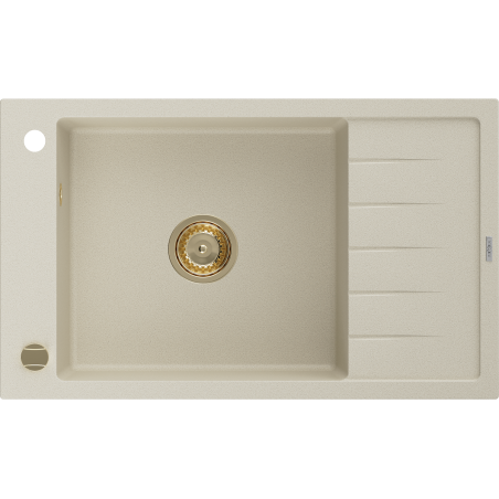 Mexen Elias granitinis kriauklė 1-skyrelis su nuvarvine, 795 x 480 mm, smėlio spalvos, auksinis sifonas - 6511791005-69-G