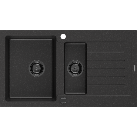 Mexen Matias granitinė plautuvė 1,5 komoros su nutekamuoju paviršiumi 900 x 505 mm juoda/sidabrinis metalikas, juodas sifonas