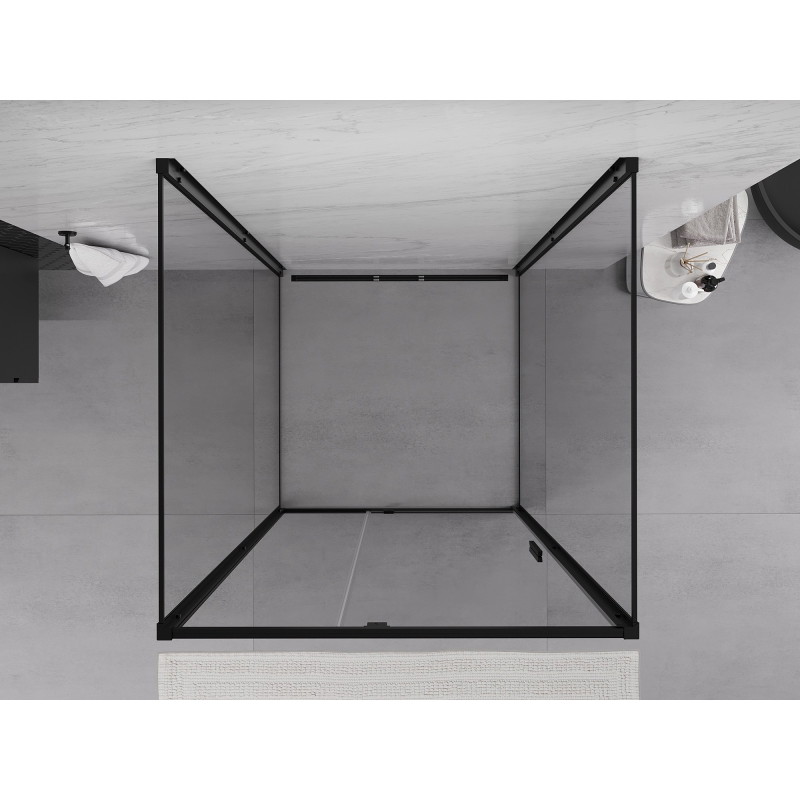 Mexen Exo-R 3S 3 sienų pakreipiama dušo kabina, 120 x 120 cm, skaidri, juoda - 819-120-120-70-00-3S
