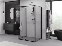 Mexen Exo-3S trijų sienų dušo kabina su atveriamomis durimis 150 x 70 cm, skaidri, juoda - 819-150-070-70-00-3S