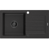 Mexen Pablo granitinė vieno dubens plautuvė su nutekėjimo plokštele 752 x 436 mm, juoda/sidabrinė metalika, juodas sifonas