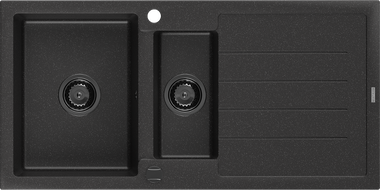 Mexen Andres granito plautuvė 1,5 skylių su drenažu 1000 x 500 mm juoda/sidabrinė metalik sifonas juodas - 6515101510-73-B