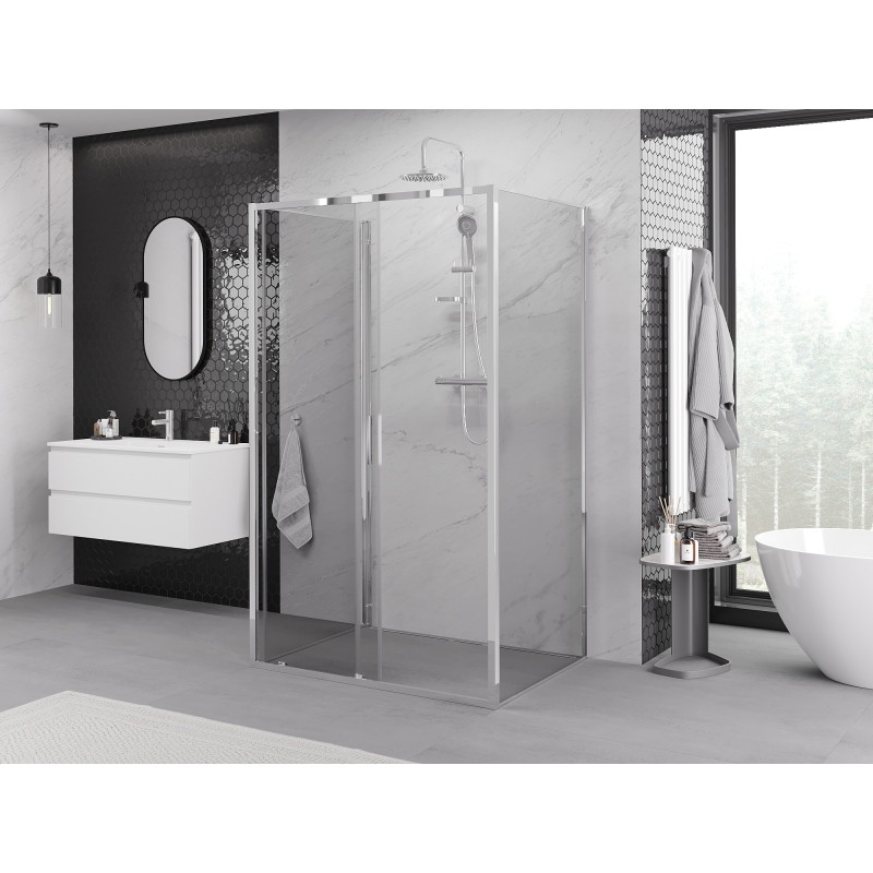 Mexen Exo-S 3S trijų sienų stumdomas dušo kabinas 105 x 70 cm, permatomas, chromas - 8151-105-070-01-00-3S