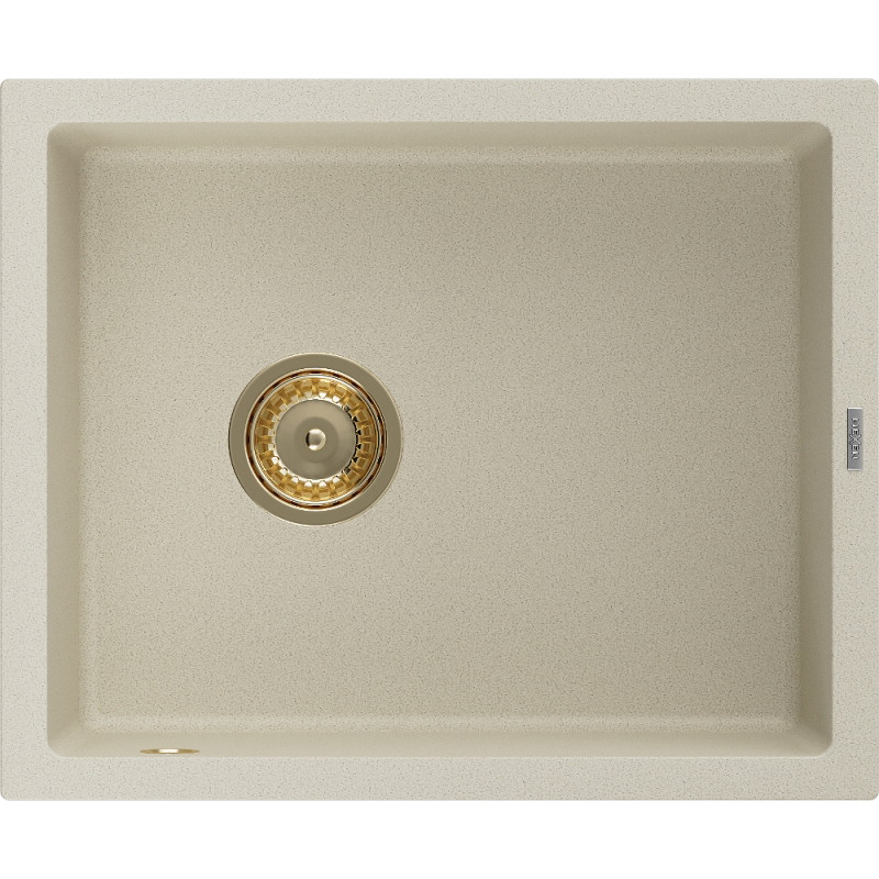 Mexen Pedro granitinė virtuvės plautuvė 1-skyriumi 560 x 460 mm, smėlio spalvos, auksinis sifonas - 6508561000-69-G
