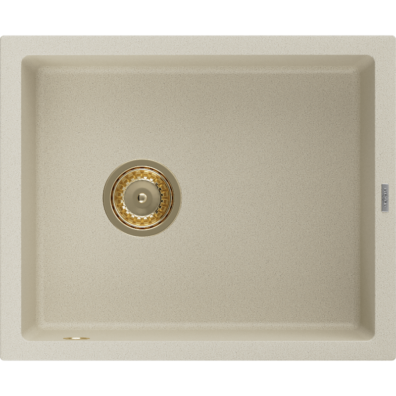 Mexen Pedro granito plautuvė 1-skyrelio 560 x 460 mm, smėlio spalvos, auksinis sifonas - 6508561000-69-G