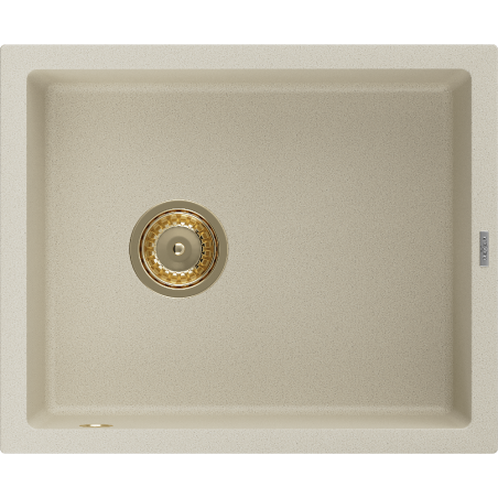 Mexen Pedro granito plautuvė 1-skyrelio 560 x 460 mm, smėlio spalvos, auksinis sifonas - 6508561000-69-G