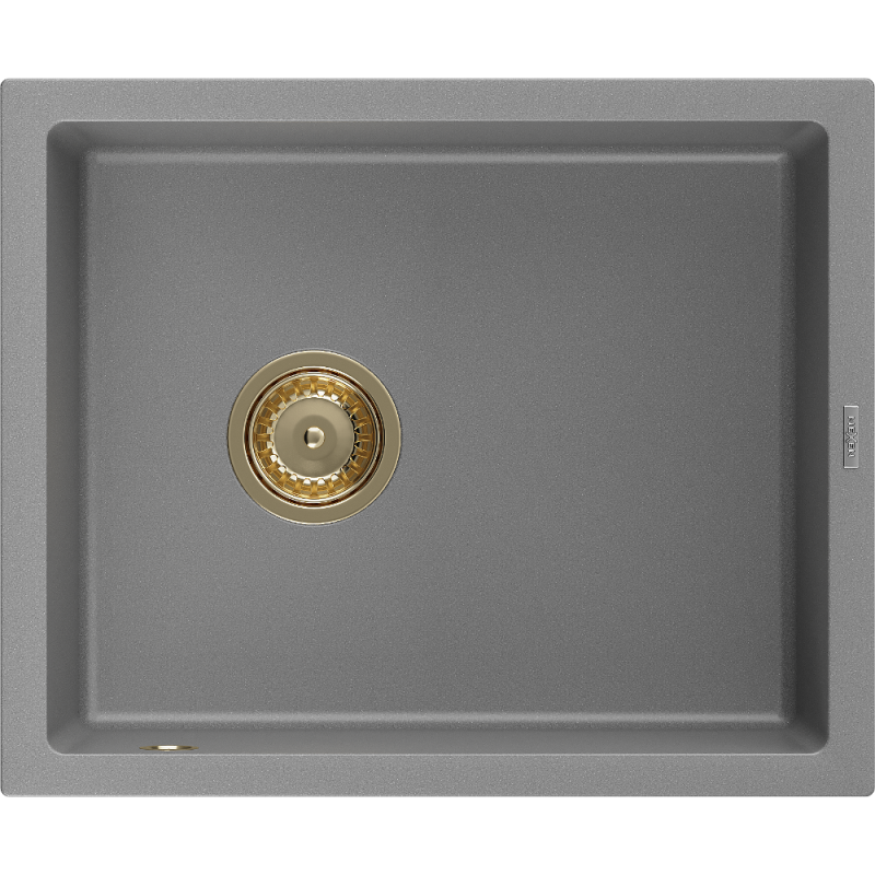 Mexen Pedro 1-skyrių granitinė kriauklė 560 x 460 mm, pilka, aukso spalvos sifonas - 6508561000-71-G