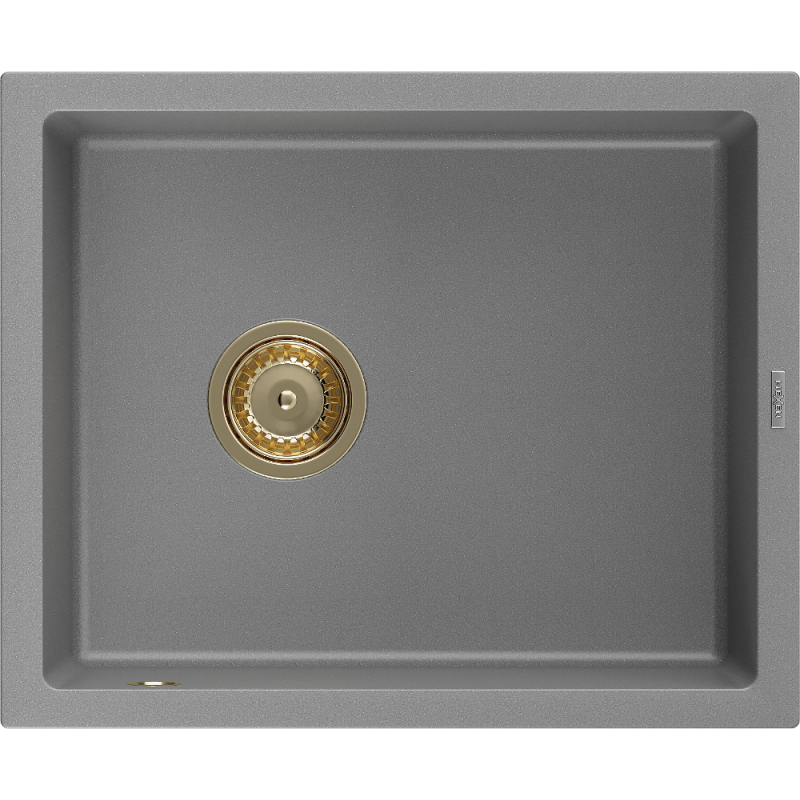 Mexen Pedro granito plautuvė 1-komorinis 560 x 460 mm, pilkas, auksinis sifonas - 6508561000-71-G