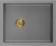 Mexen Pedro granito plautuvė 1-komorinis 560 x 460 mm, pilkas, auksinis sifonas - 6508561000-71-G