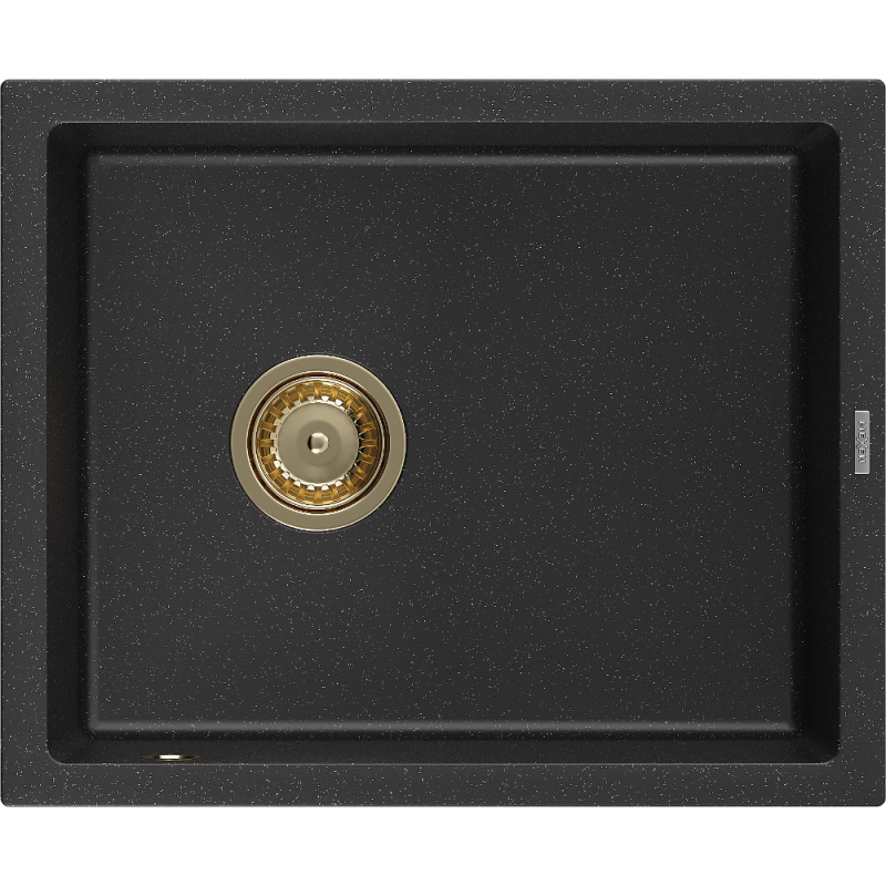 Mexen Pedro granitinė plautuvė su viena kamera 560 x 460 mm, juoda/sidabrinė metalo spalva, aukso sifonas - 6508561000-73-G