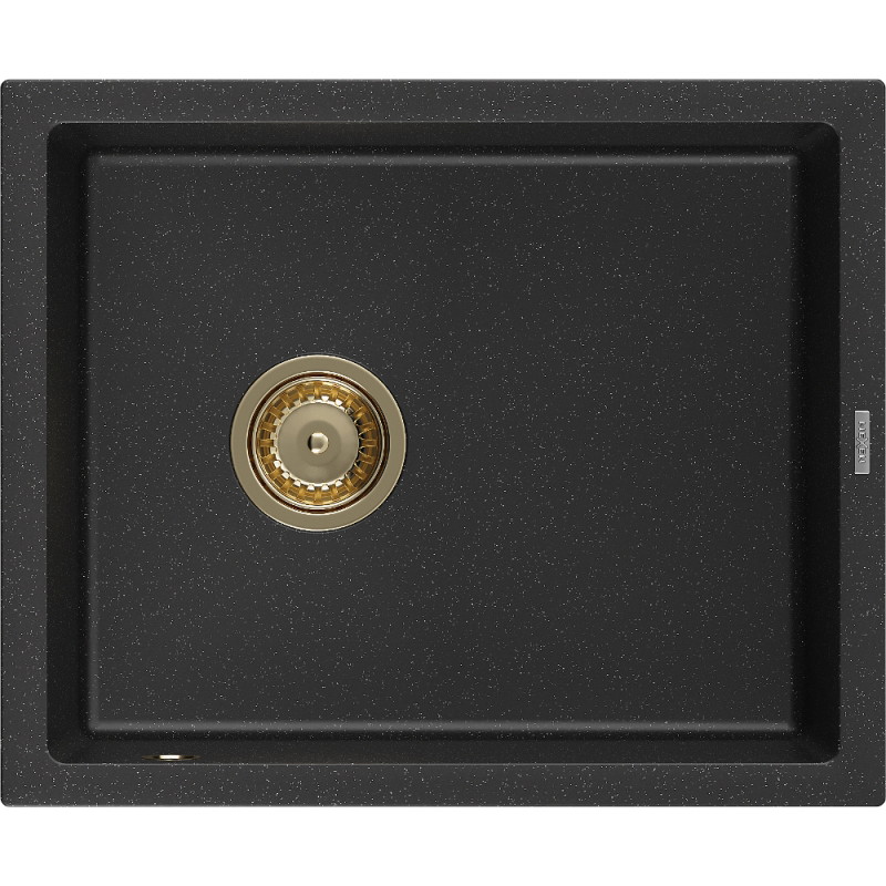 Mexen Pedro granitinė vieno dubens kriauklė 560 x 460 mm, juoda/metalinis sidabras, auksinė sifonas - 6508561000-73-G