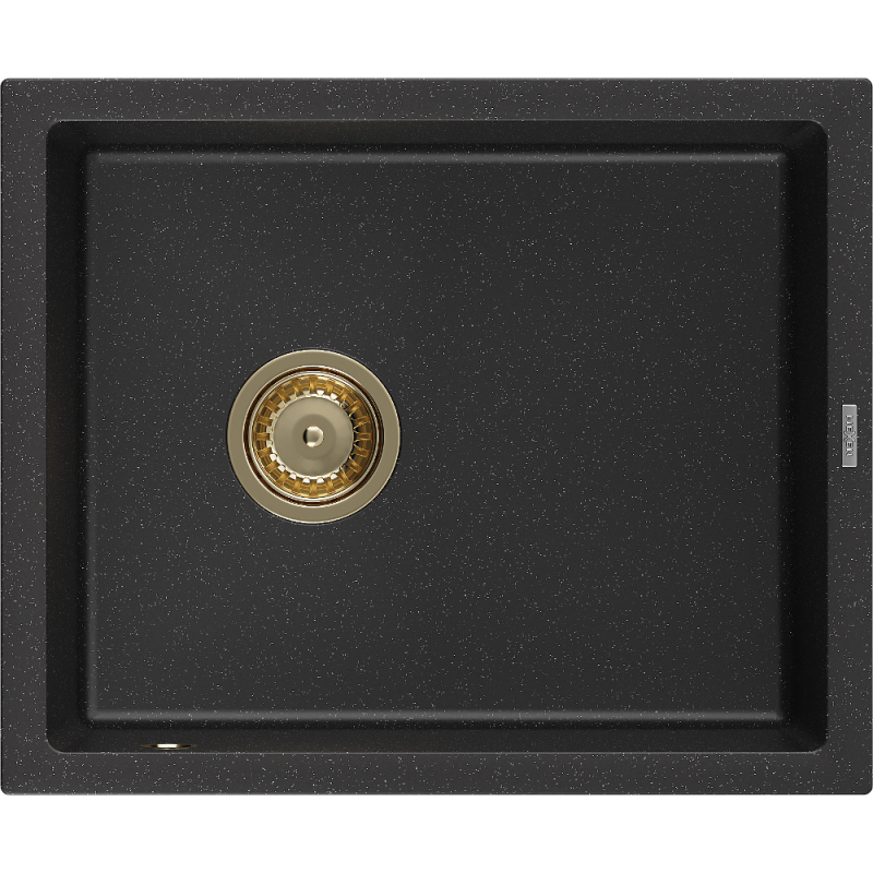Mexen Pedro granito plautuvė 1 kameros 560 x 460 mm, juoda/sidabrinė metalo, aukso sifonas - 6508561000-73-G