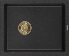 Mexen Pedro granitinė plautuvė su viena kamera 560 x 460 mm, juoda/sidabrinė metalo spalva, aukso sifonas - 6508561000-73-G