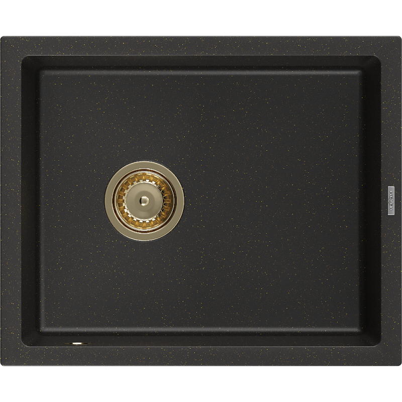 Mexen Pedro granitinė plautuvė 1 kamera 560 x 460 mm, juoda/auksinė metalo, aukso sifonas - 6508561000-75-G