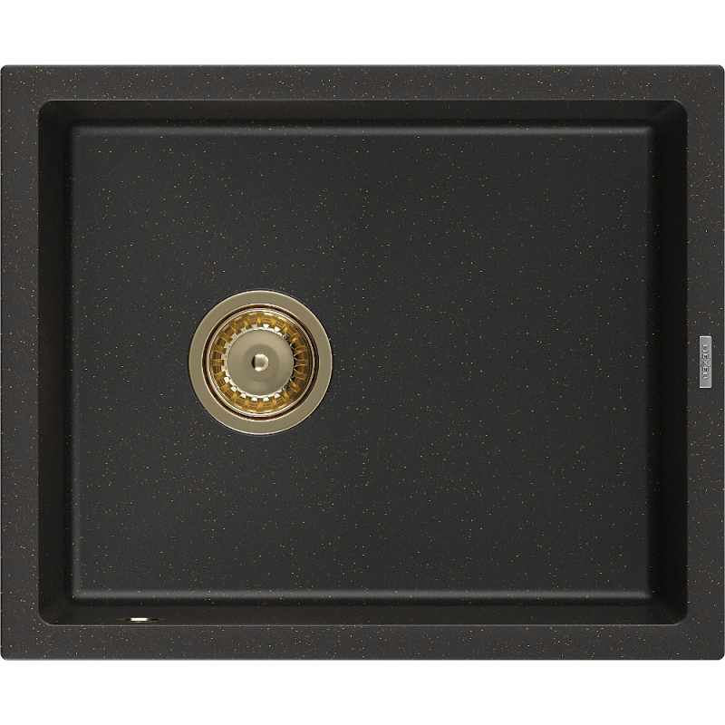 Mexen Pedro vienguba granitinė plautuvė 560 x 460 mm, Juoda/Auksinė metallic, sifonas Auksinė - 6508561000-75-G