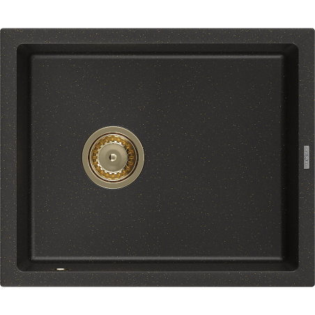 Mexen Pedro granitinė plautuvė 1 kamera 560 x 460 mm, juoda/auksinė metalo, aukso sifonas - 6508561000-75-G