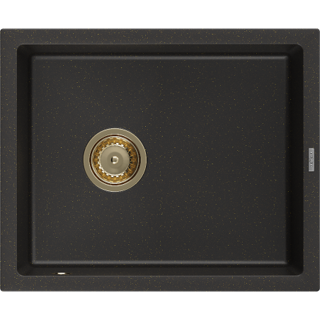 Mexen Pedro granito plautuvė 1 skyrius 560 x 460 mm, juoda/auksinis metalikas, sifonas auksinis - 6508561000-75-G