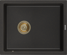 Mexen Pedro granitinė plautuvė 1 kamera 560 x 460 mm, juoda/auksinė metalo, aukso sifonas - 6508561000-75-G