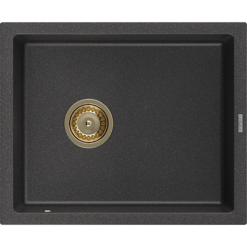 Mexen Pedro granitinis vienos kameros virtuvinis kriauklė 560 x 460 mm, juodas dėmėtas, sifonas auksinis - 6508561000-76-G