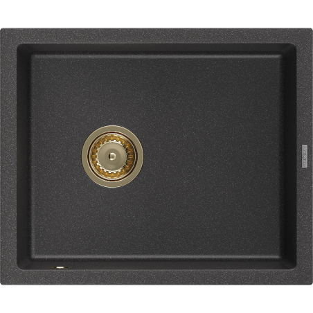 Mexen Pedro granitinis vienos kameros virtuvinis kriauklė 560 x 460 mm, juodas dėmėtas, sifonas auksinis - 6508561000-76-G