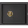 Mexen Pedro granitinis vienos kameros virtuvinis kriauklė 560 x 460 mm, juodas dėmėtas, sifonas auksinis - 6508561000-76-G