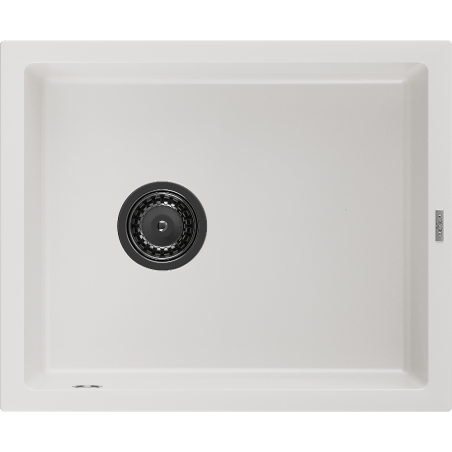 Mexen Pedro granito kriauklė su vienu dubeniu 560 x 460 mm, balta, juodas sifonas - 6508561000-20-B
