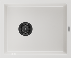 Mexen Pedro granito kriauklė su vienu dubeniu 560 x 460 mm, balta, juodas sifonas - 6508561000-20-B