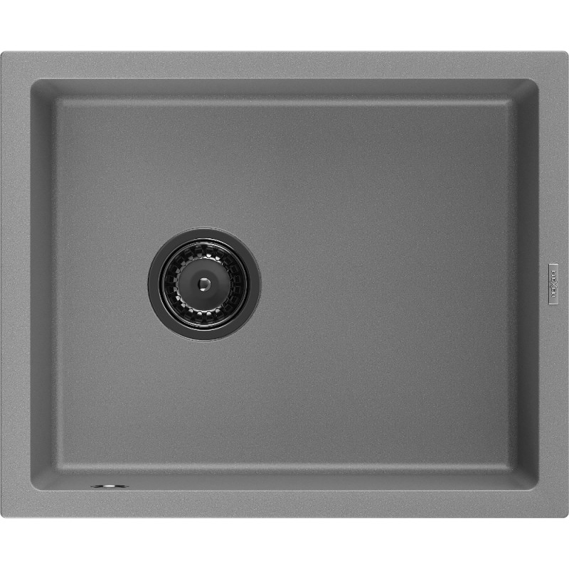 Mexen Pedro granitinė plautuvė 1 kamerinė 560 x 460 mm, pilka, juodas sifonas - 6508561000-71-B