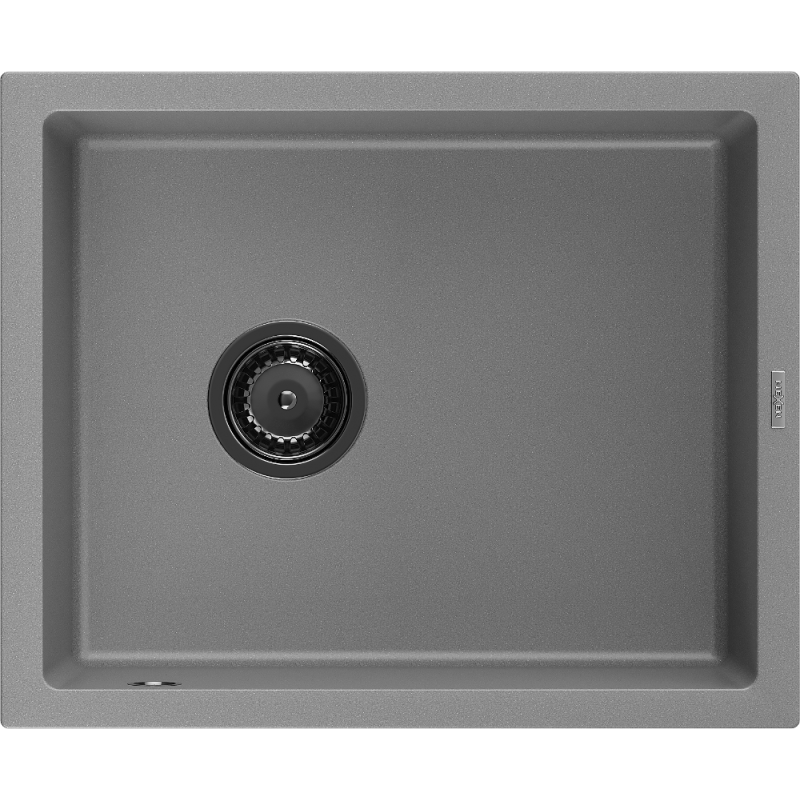 Mexen Pedro granitinė vienos kameros plautuvė 560 x 460 mm, pilka, juodas sifonas - 6508561000-71-B