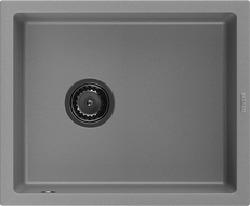 Mexen Pedro granitinė vienos kameros plautuvė 560 x 460 mm, pilka, juodas sifonas - 6508561000-71-B