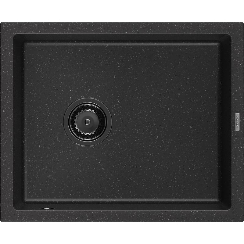 Mexen Pedro granitinė vienos kameros plautuvė 560 x 460 mm, juoda/sidabrinis metalikas, juodas sifonas - 6508561000-73-B