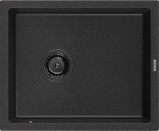 Mexen Pedro granitinė plautuvė 1 skyriumi 560 x 460 mm, juoda/sidabrinė metalinė, juodas sifonas - 6508561000-73-B