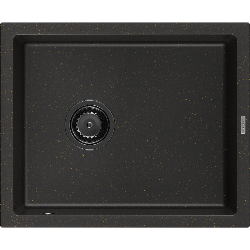 Mexen Pedro 1-dubens granitinė plautuvė 560 x 460 mm, juoda/auksinė metalo blizgesys, juodas sifonas - 6508561000-75-B